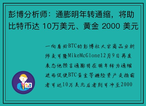 彭博分析师：通膨明年转通缩，将助比特币达 10万美元、黄金 2000 美元